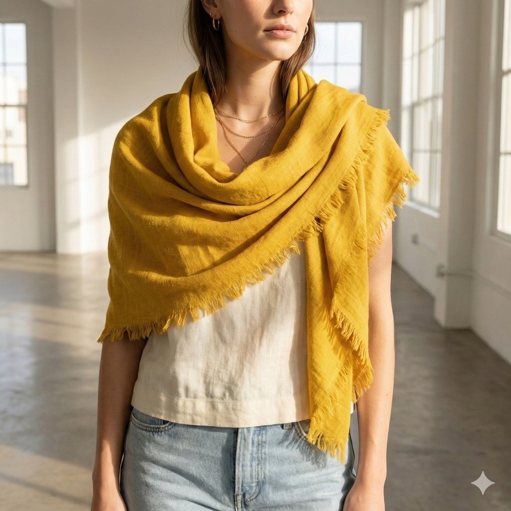 Mustard Yellow Cashmere Wool Oversized Wrap Blanket Scarf | Handwoven in Nepal